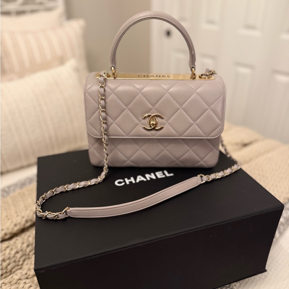 Chanel Grey Quilted Flap Bag with Handle
